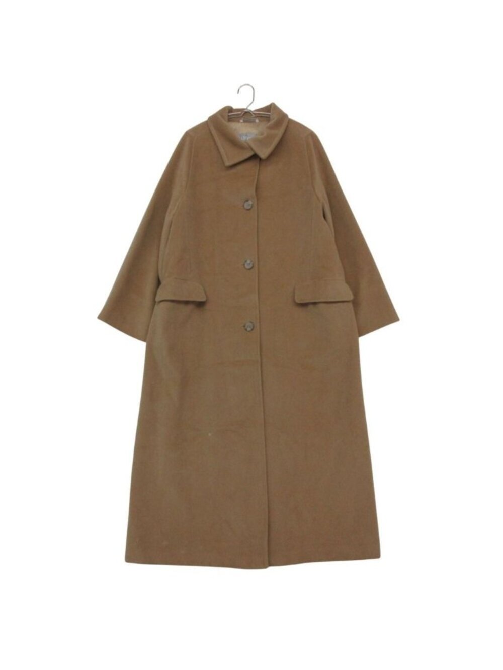 Max Mara Coat Silver Tag Wool 100% Maxi Length Long Top Hem Slit Straight Beige